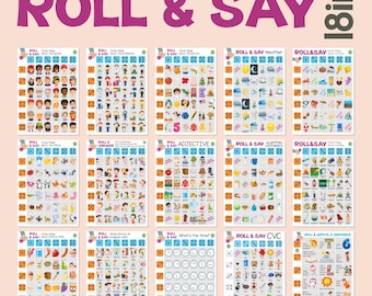 Juegos de vocabulario con dados (18 en 1). PDF imprimible.