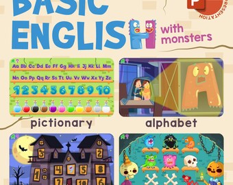 Basic English Games (Alphabet, Numbers, Colours) with Monsters (PowerPoint Presentation)