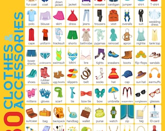 80 Clothes & Accessories Vocabulary Flashcards (signed and unsigned). Printable PDF.