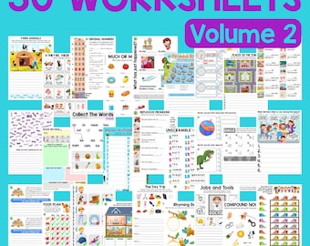 30 hojas de ejercicios (gramática inglesa + vocabulario). Volumen 2. PDF imprimible.