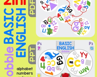 Dobble Basic English (Alphabet, Numbers, Colours, Shapes) PPT+PDF.