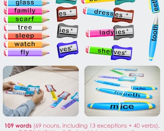 Plural Nouns and Present Simple Ending Matching Game. Printable PDF.