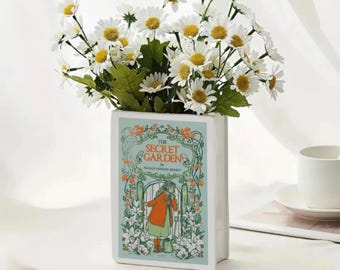 The Secret Garden Ceramic Book Vase – Vintage Literary Decor, Floral Book Lover Home Accent