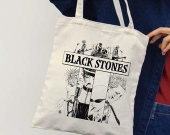 Black Stones Tote Bag, Anime Punk Rock Canvas Tote, Nana Inspired Band Bag, Gothic Manga Tote, Reusable Shopping Bag Gift