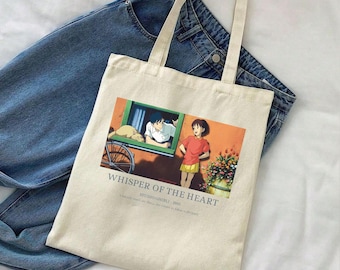 Whisper of the Heart Tote Bag, Studio Ghibli Canvas Tote, Anime Aesthetic Bag, Cute Manga Gift for Her