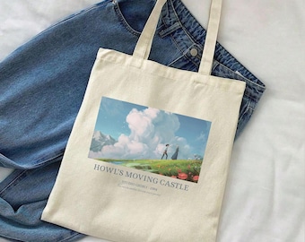 Howl’s Moving Castle Tote Bag | Studio Ghibli Movies Art Tote | Anime Book Lover Gift | Aesthetic Canvas Bag