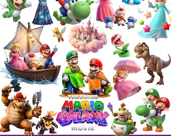 55 Designs Super Mario Galaxy Movie PNG Bundle, Mario and Friends Clipart, Digital Download for Crafts, Party Decor, Sublimation & Stickers