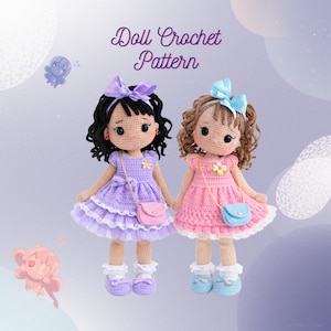 Wzór na szydełkową lalkę amigurumi: Monica, sukienka i fryzura (wzór w formacie PDF)