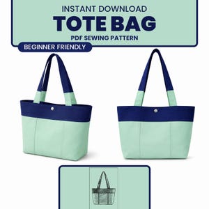Tote Bag PDF Sewing Pattern: Beginner Friendly Shopping Bag Color Block