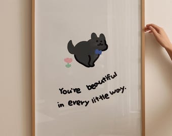 黒い犬の引用句アートプリント、ミニマルな動物ポスター、子供部屋の装飾（デジタルダウンロード）