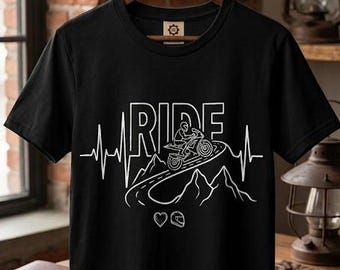 Custom Motorbike Heartbeat T-Shirt – RIDE Mountain Design, Cowhide Accent