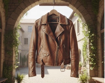 Men's Brown Leather Biker Jacket – Real Leather, Fur Collar, Slim Fit Coat
