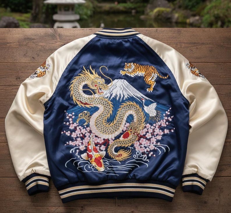 Cross Guild Jacket Custom Embroidered Sukajan Jacket – Dragon, Tiger, Koi Mt. Fuji Bomber ...
