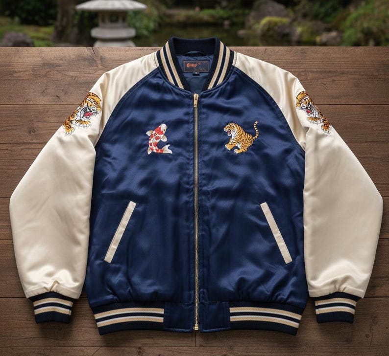 Cross Guild Jacket Custom Embroidered Sukajan Jacket – Dragon, Tiger, Koi Mt. Fuji Bomber ...