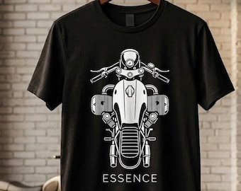 Motorcycle Engine Graphic Tee – Cowhide Leather Patch Biker Shirt ESSENCE