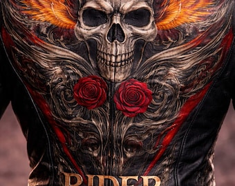 Gothic Skull Motorcycle Suit for Men | Custom Leather Riding Suit | CE Armor Biker Suit | Black Red Moto Gear | Racing Suit Men