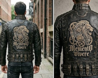 Men's Handmade Cowhide Leather Biker Jacket – Custom Fit, Heavy Duty Black Coat