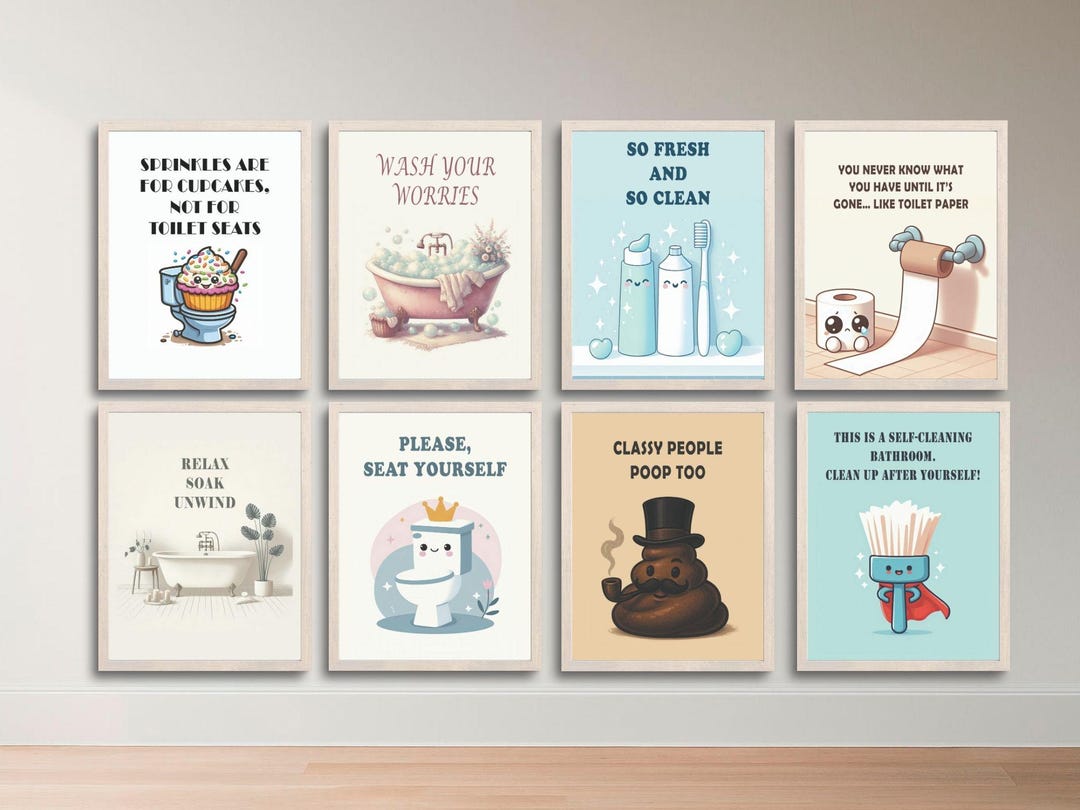 Funny Bathroom Prints Set | Playful Washroom Wall Art (digital Download ...