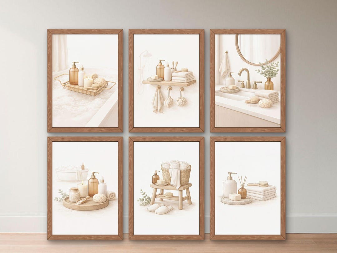 Bathroom Wall Art Set of 6 Neutral Spa Prints Canvas Style Decor - Etsy