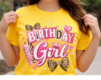birthday girl PNG, flirty t-shirt design Pink Girly Birthday Graphic, Leopard Bow Birthday Design, Birthday Party PNG(digital download