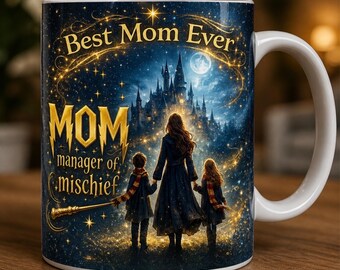 Best Mom Ever Mug, Mom Manager of Mischief Cup, Wizard Mom Gift, Magical Mom Coffee Mug, Fantasy Castle Mug, Mother’s Day Gift, Mom Life،PNG