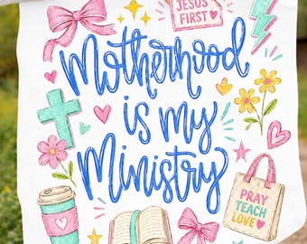 Motherhood is my ministry PNG, Mom PNG, Mom's life png, Spring png, Whim png, Feminine png, Delicate png, Stars png, Preppy png