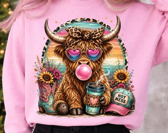 Highland Cow Png, Funny Cow T-Shirt Design, Highland Cow Cafe Png, Western Cowgirl Png, Sassy Cow Png, Cow Lover PNG, Trendy Animal.digital