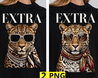 Bonus leopard print PNG, stylish leopard print shirt design with sunglasses and diamonds (digital download) Extra leopard print 2 PNG file