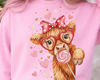Cute Valentine Cow PNG, Girly Cow with Hearts Design, Kids Valentine Shirt PNG, Farm Animal Love , 300 DPI Digital Download