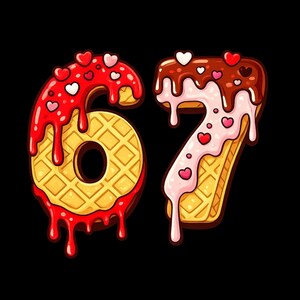 67 Valentine PNG | Waffle Drip Six Seven Design | Cute Hearts Dessert Style | Kids Valentine Shirt | 300 DPI Digital Download