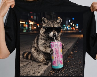 PNG image of a drinking raccoon , digital download, t-shirt design for energy drink lovers, raccoon meme t-shirt,cute raccoon shirt .