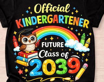 Die offizielle Kindergartener Zukunftsklasse von 2039 PNG, Kindergarten Abschluss Design, Back to School Shirt PNG, Kinder Schule Clipart 300 DPI