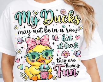 Disorganized Ducks PNG, sarcastic humor design about mental health, funny animal clipart, sublimation of a cute deranged duck, trendy sarcas