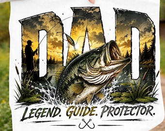 Dad fishing for bass PNG, Father's Day fisherman graphic (digital download)