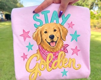 Stay Golden Png, Golden Retriever Png, Cute Dog Png Sublimation Design - Pink Bandana (Digital Download),dtf transfer