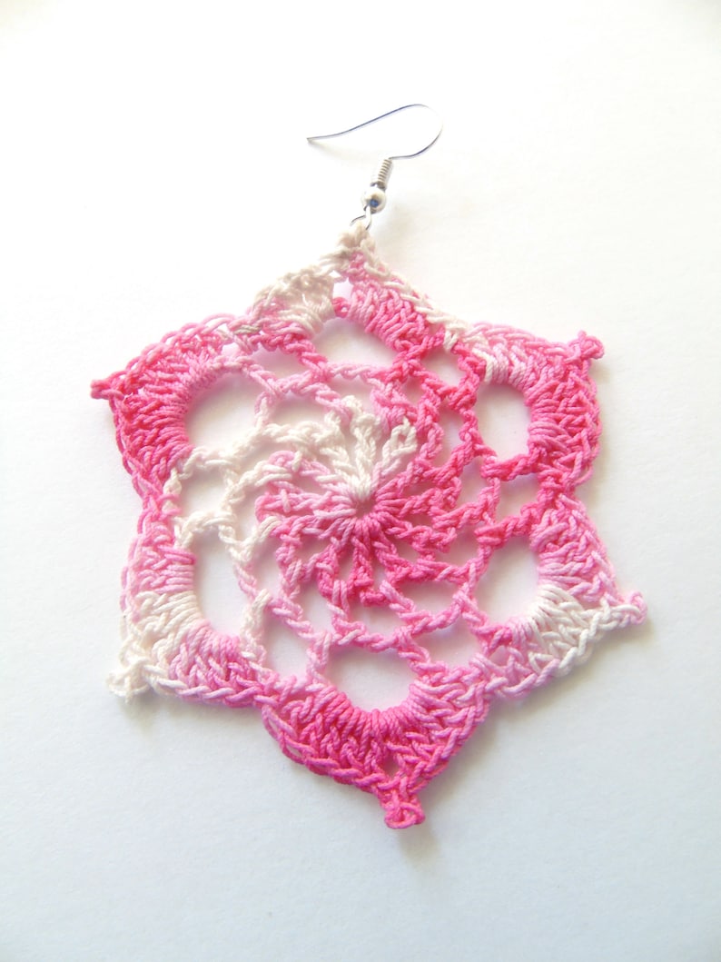 Gifts for her Crochet Handmade Dangle Earrings in Shades of Pinks
