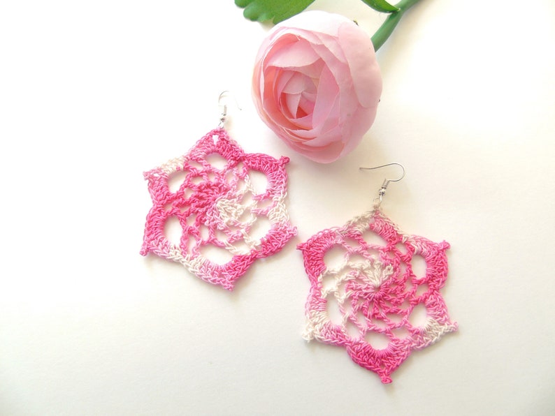 Gifts for her Crochet Handmade Dangle Earrings in Shades of Pinks