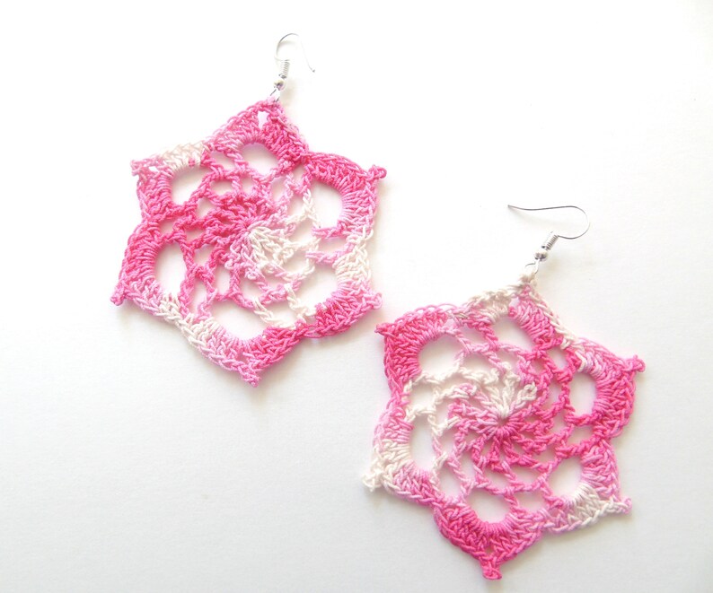 Gifts for her Crochet Handmade Dangle Earrings in Shades of Pinks
