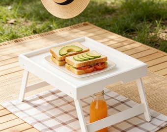 Foldable Bamboo Bed Tray with Guardrail， Portable Breakfast Serving Tray Table(2 Pack)
