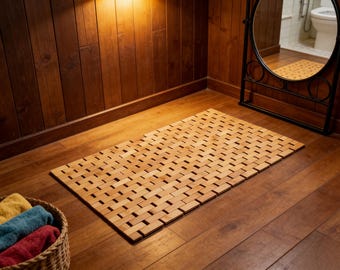 Large foldable bamboo bathroom mat | Natural wood bathroom flooring