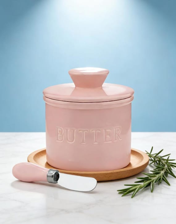 French Butter Dish with Water Seal – Ceramic Butter Crock for Countertop Storage