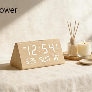Wooden Digital Alarm Clock – Adjustable Bedside Clock, Suitable for Bedroom and Office