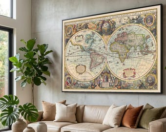 Vintage World Map Canvas Print, Ready to Hang Wall Art