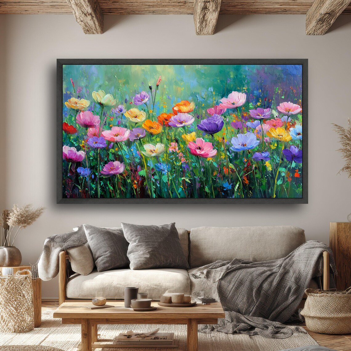 Colorful Wildflower Meadow Canvas Print, Abstract Floral Field ...