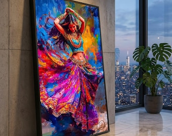 Vibrant Indian Dancer Canvas Print, Bohemian Wall Decor