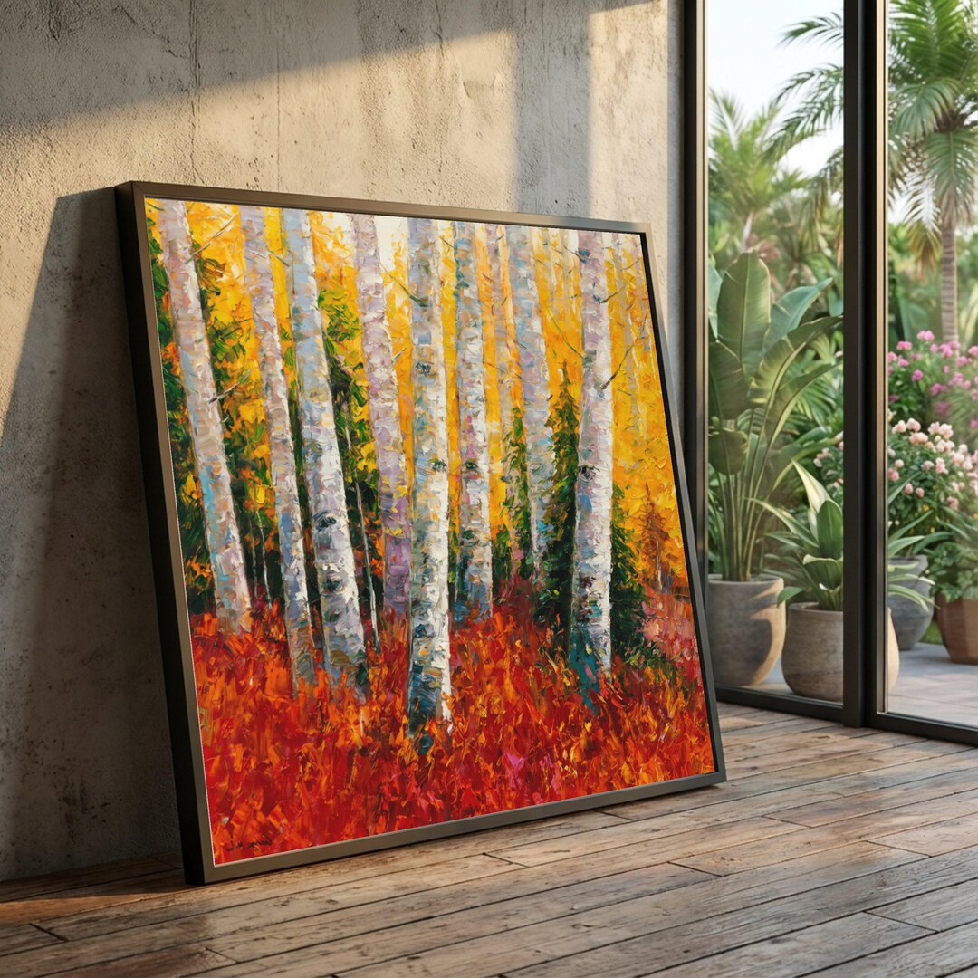 Vibrant Autumn Birch Trees Canvas Print, Colorful Forest Landscape Wall ...
