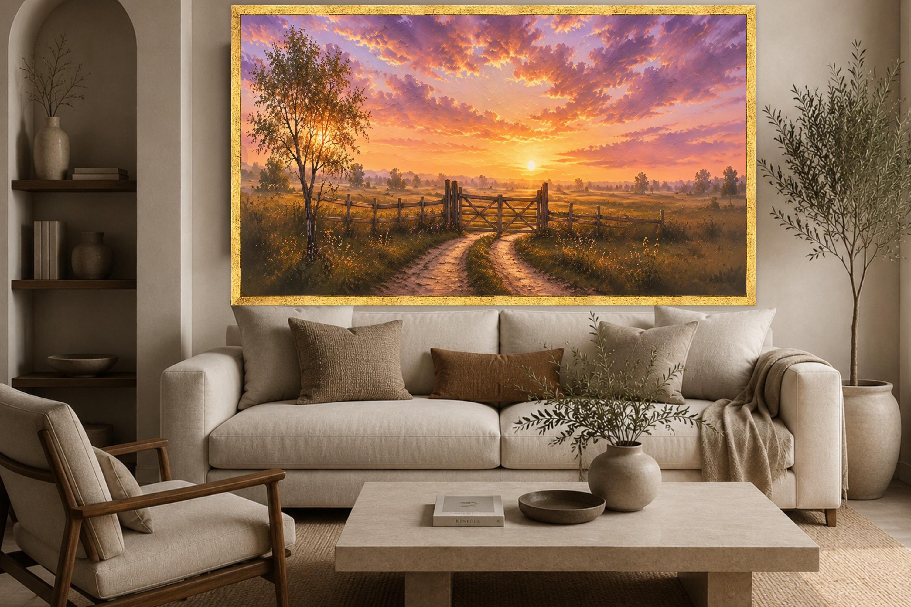 Abundant Countryside 拡張アート 4枚セット Country Sunset Canvas Print, Rustic Landscape Wall Art, Farmhouse