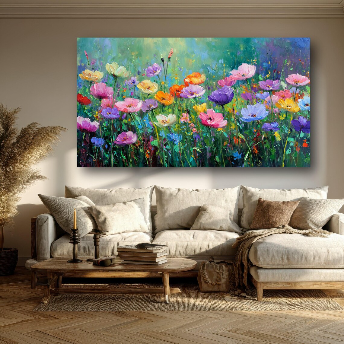 Colorful Wildflower Meadow Canvas Print, Abstract Floral Field ...