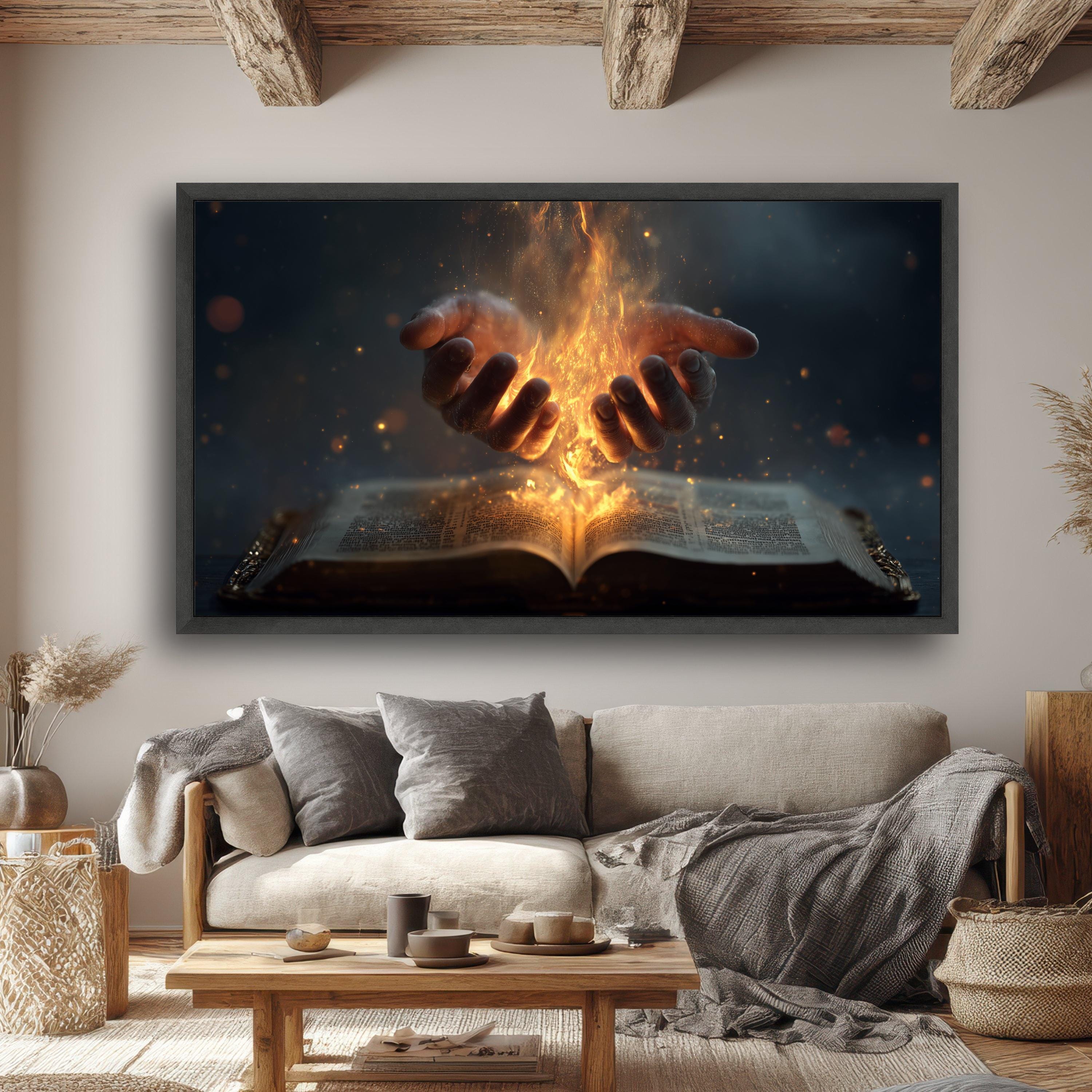 Fiery Hands Canvas Print, Mystical Book, Fantasy Wall Art - Etsy