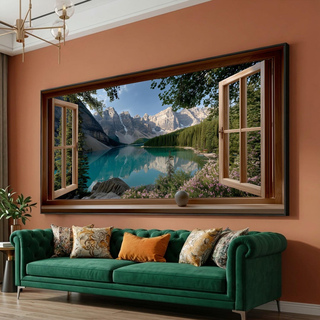 Mountain Lake Canvas Art, Open Window View, Nature Wall Decor - Etsy